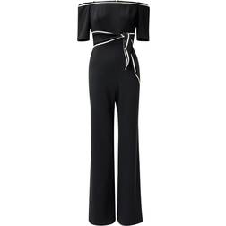 Adrianna Papell Tie Waist Knit Crepe Jumpsuit - Black