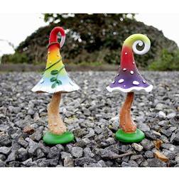 Garden Mile Set of 2 Resin Multi-Coloured Toadstool Ornament Figurine