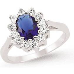 Jewelco London Silver Blue Oval CZ Royal Princess Lady Di Cluster Cluster Ring