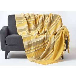 Homescapes Cotton Morocco Striped Throw Blankets Yellow