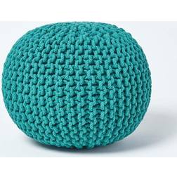 Homescapes Teal Knitted Pouffe