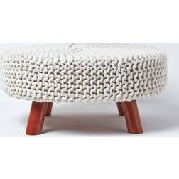 Homescapes Natural Large Round Knitted on Foot Stool