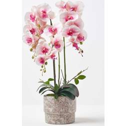 Homescapes Pink Orchid 64 Phalaenopsis Cement Pot Artificial Plant