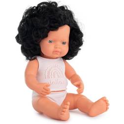 Miniland Baby Girl 15" Caucasian Curly Black Hair Doll