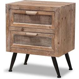 Baxton Studio Calida Finish Wood/Rattan Bedside Table