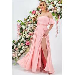 Goddiva Draped Off The Shoulder Maxi With Split Peach