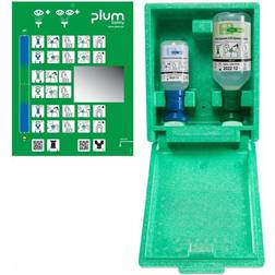 Plum wall box with eye wash bottles, chloride