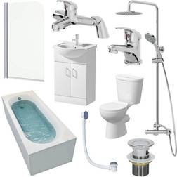 Essentials Suite 1500mm Single Ended Bath Screen Toilet Taps Shower