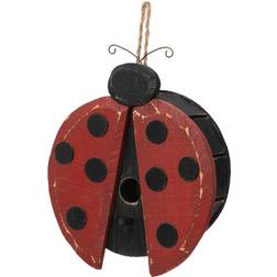 GlitzHome 11.5" H Distressed Solid Wood Ladybug Birdhouse