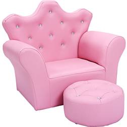 Costway Pink Faux Leather Upholstery Princess Kids Arm Chair Sofa