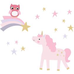 Lambs & Ivy Bedtime Rainbow Unicorn with Owl and Stars Pink/Gold Decals