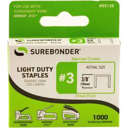 Surebonder 55138 Light Duty 3/8-Inch Leg Length, .441-Inch Crown Staples, Arrow JT21 Type, 1000 Count