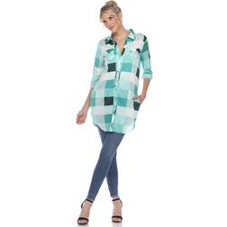 White Mark Women's Plaid Tunic Top, Medium, Green