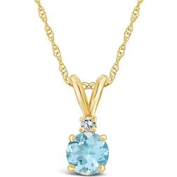 Celebration Gems 14K Yellow Gold 6mm Round Aquamarine Diamond Accent Pendant Necklace, Women's, 18" Blue"