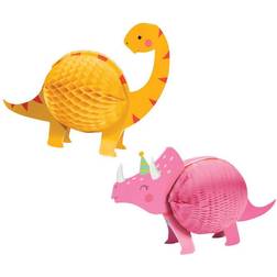 Creative Converting 2 x Dinosaur 3D Honeycomb Table Centerpieces Party Deco Pink & Yellow