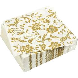 Gold Floral Paper Napkins for Anniversary Party 6.5 x 6.5 In, White, 100 Pack