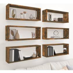 vidaXL smoked oak, 6 6x Cube Wall Shelf