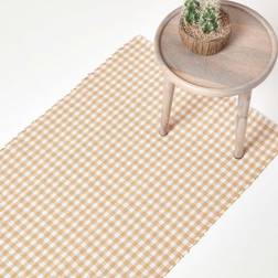 Homescapes Cotton Gingham Check Hand Hall Runner Beige, White