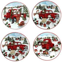 Certified International Red Truck Snowman 6" Dessert Plate 4