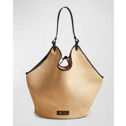 Khaite Lotus Medium Raffia Shoulder Bag NATURAL/BLACK