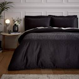 Bianca Satin Geo Jacquard 180 Thread Count Duvet Cover Black