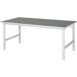 Rau Work table, height adjustable, 760 1080 mm, linoleum worktop, WxD 2000 x 1000 mm, light grey