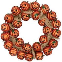 Northlight Jack-O-Lantern and Burlap Ribbon Halloween Wreath 20-Inch Unlit