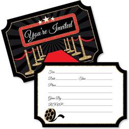 Red Carpet Hollywood Shaped Fill-in Invitations with Envelopes 12 Ct Red