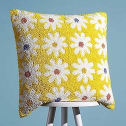 Daisy Knitted Tufted Loop Complete Decoration Pillows White, Yellow (45x45cm)