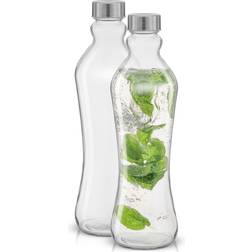 Joyjolt Spring Clear Glass with Stainless Steel Cap Water Bottle