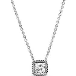 Pandora Square Sparkling Halo Necklace- Silver/Transparent