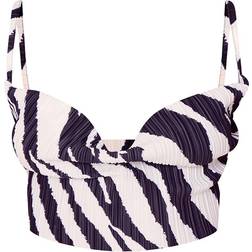 PrettyLittleThing Zebra Print Plisse Strappy Cowl Neck Top - Black