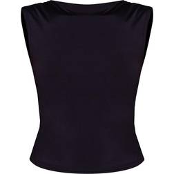 PrettyLittleThing Slinky Open Back Cap sleeve Longline Top - Black