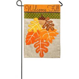 Evergreen Fall Leaves Garden Burlap Flag