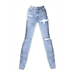 PrettyLittleThing Ripped Split Hem Jeans - Bleach Wash