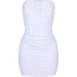 PrettyLittleThing Shape Mesh Corset Detail Ruched Bodycon Dress - White