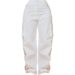 PrettyLittleThing Pocket Detail Wide Leg Cargo Trousers - Cream