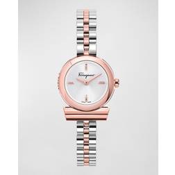 Ferragamo Gancino Two Tone Watch, 22.5mm Silver/Rose Gold