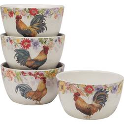 Certified International Floral Rooster Set Ice Cream Dessert Bowl 4