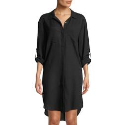 Seafolly Crinkle Twill Beach Coverup Shirt BLACK