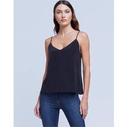 Jane V-Neck Spaghetti-Strap Silk Tank BLACK