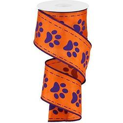 Paw Print Wired Edge Ribbon 10 Yards Orange Purple 2.5 InchesTR90140-20