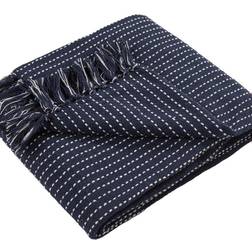 Quinn Woven Recycled Eco-Friendly Cotton Rich Fringed Blankets Blue (152.4x127cm)