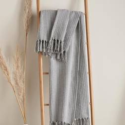 Quinn Woven Recycled Eco-Friendly Cotton Rich Fringed Blankets Grey (152.4x127cm)