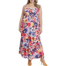 London Times Plus Floral-Print Maxi Dress White/Coral White/Coral