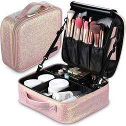 BYOOTIQUE Portable Glitter Makeup Train Case Brush Holder Cosmetic Bag Travel