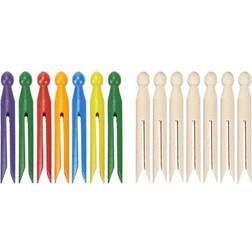 The Home Fusion Company 7 Traditional Wooden Dolly Pegs Natural & Coloured/Natural