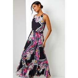 Roman Floral Border Print Pleated Maxi Dress