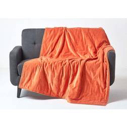 Homescapes Velvet Quilted Throw Blankets Blue, Red, Yellow, Orange, Pink, Green, Grey