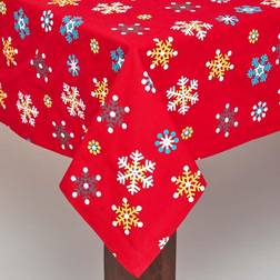 Homescapes Cotton Christmas Snowflake Tablecloth Red